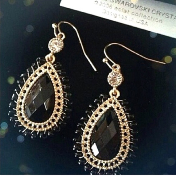 Bead Frame Jewel Earrings/Black - Picture 3 of 3